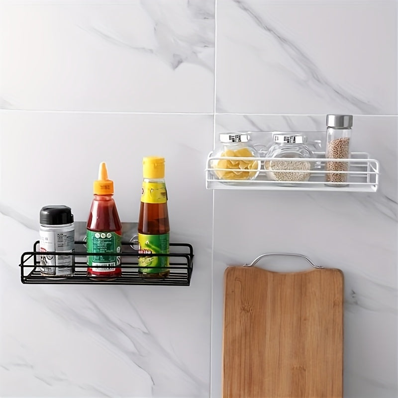 1pc Wall-Mounted Wrought Iron Bathroom Shelf, Rust-Proof Indoor Shower Caddy, with Non-Drilled Adhesive, for Shower Storage Organizer