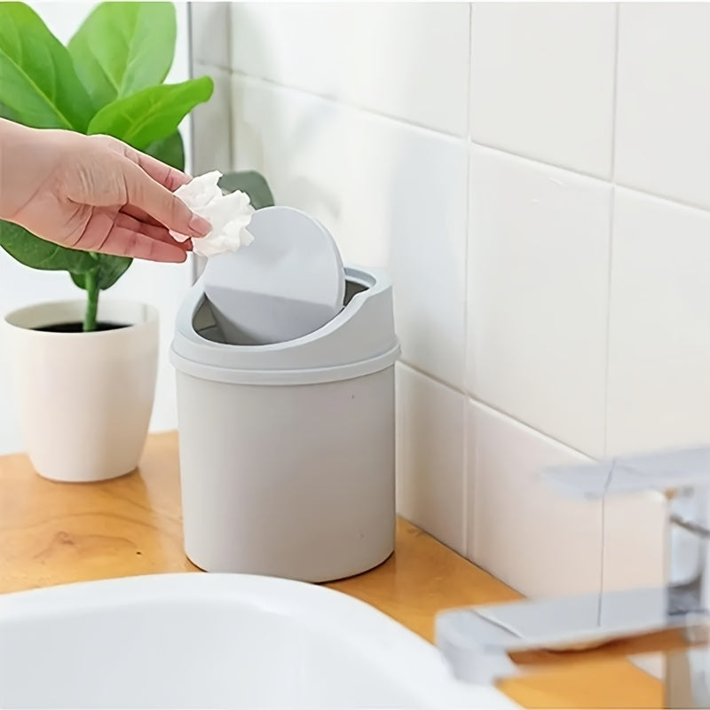 1pc\u002F2pcs Press-to-Open Desktop Trash Can - Sleek Nordic-Inspired Design, Twist Lid in Light Gray\u002FWhite, Ideal for Office & Coffee Bar, Compact Plastic Waste Bin