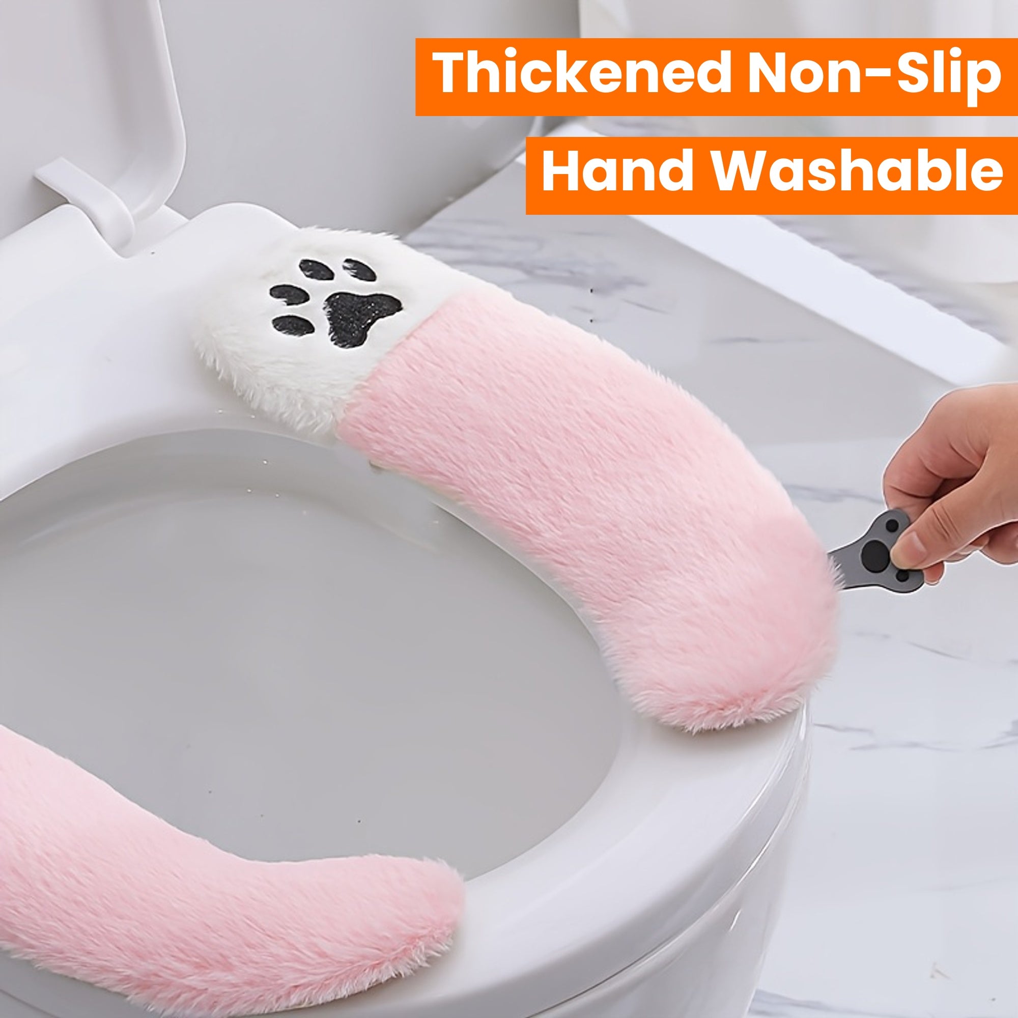 Warm Plush Toilet Seat Cushion Cover, Soft Buttocks Support, Thickened Non-Slip Bathroom Warmer Pad, with Hand Washable, for All Seasons