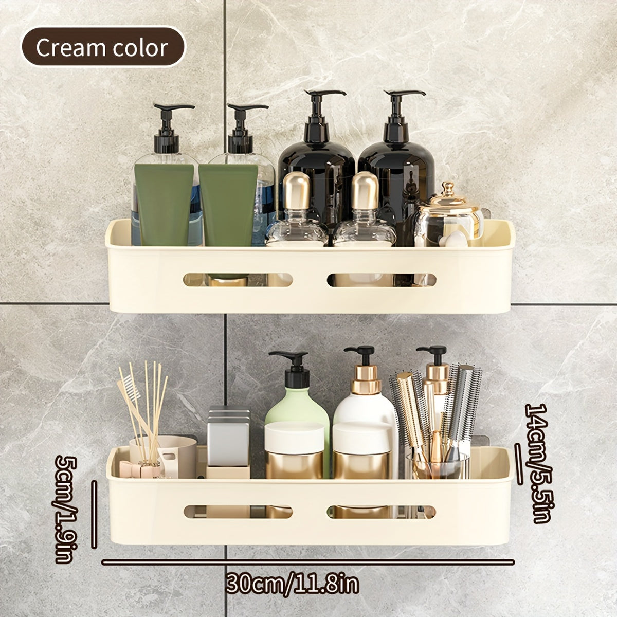 1\u002F2\u002F3pcs Long Rectangular PP Bathroom Wall Shelves - Space-Saving, No-Drill, Matte Finish, Ideal for Vanity and Shower Area Organization, Bathroom Shelves|Modern Bathroom Shelves|Durable Bathroom Shelves