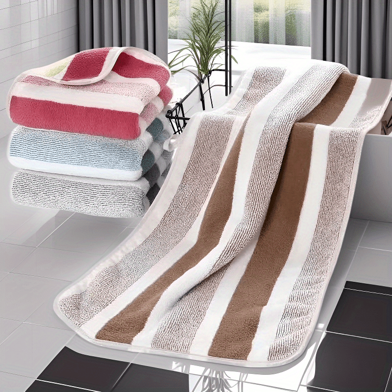1pc Super Soft Microfiber Quick-Dry Towel - 200 GSM 100% Polyester, Ultra Absorbent & Lightweight for Home, Travel, Pool - Machine Washable, Multiple Colors (Striped & Solid), Home Bathroom Essentials | Plush Texture | Durable Bath Linens, Bath Towels