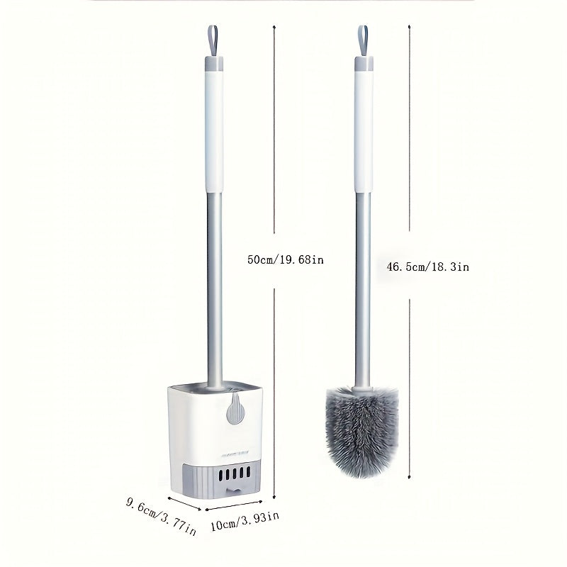 A Wall-Mounted Toilet Brush Set with a Long Handle - Featuring Soft Silicone Bristles, No Dead Corners, Equipped with a Paper Holder And Towel Rack, Manual And Non-Electric, Designed to Save Space.