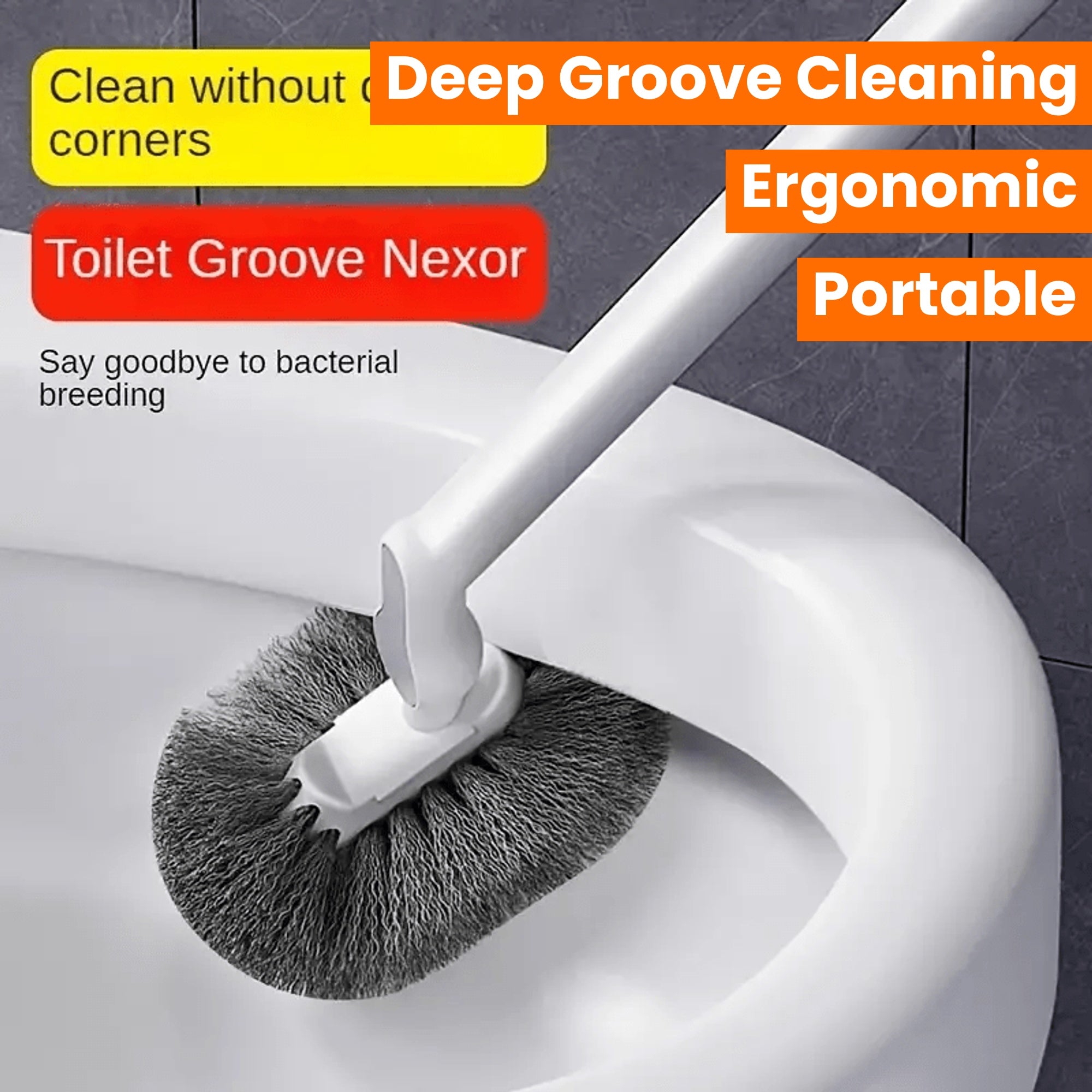 1pc Ergonomic C-Type Manual Toilet Brush with Long Handle - Deep Groove Cleaning for Bathroom, Toilet, Kitchen, Bedroom, Car - Reusable, Portable, No Electricity Needed, Plastic Material