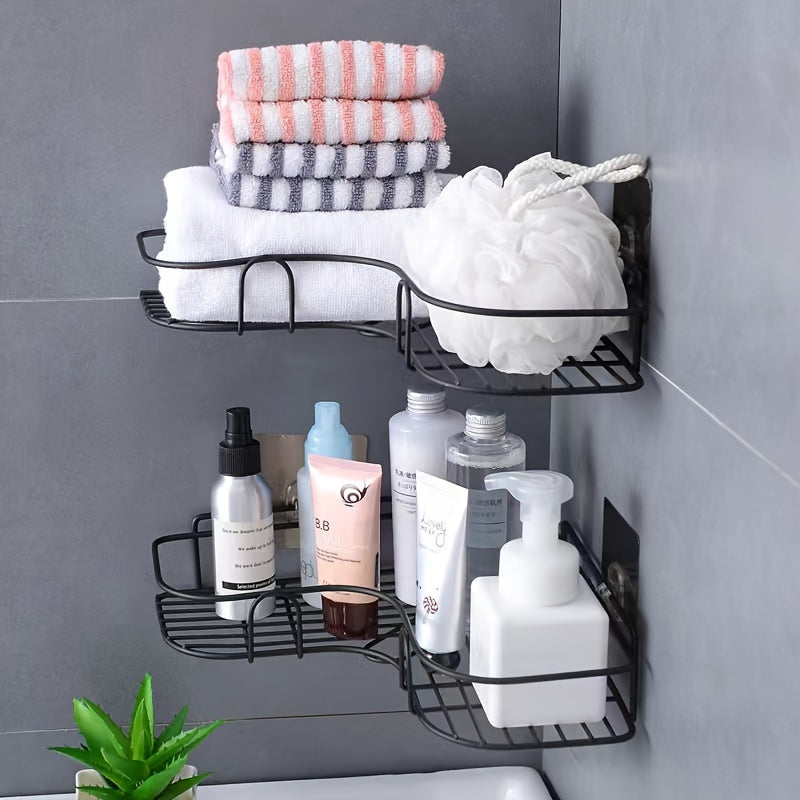 Rustproof Wall-Mounted Corner Shower Shelf - Black Plastic Bathroom Storage Rack for Shampoo, Toner, and Cosmetics, Space-Saving Design with Multiple Compartments, Bathroom Organizers And Storage