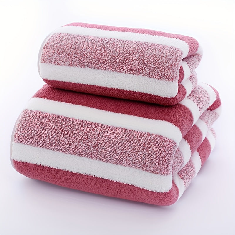 Simple coral velvet stripe towel bath towel set, RV shower supplies, strong water absorption, soft and Light Beige-friendly, no lint