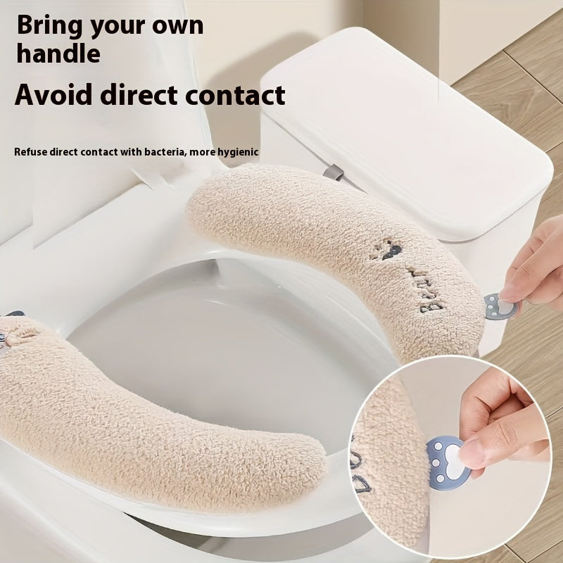 Cozy Cartoon Toilet Seat Cover - Thick, Warm & Non-Slip Cushion for All Seasons, Easy to Clean, Pedestal Ring, Bathroom Accessories