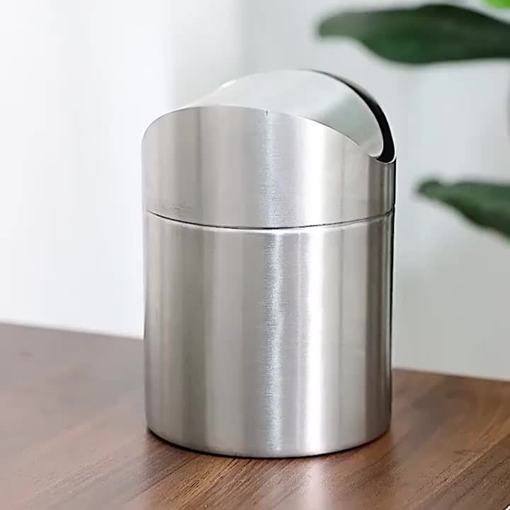 Mini Flip-Top Stainless Steel Trash Can - Durable, Sleek Design for Bedroom & Dressing Room Countertops, Countertop Trash Can | Modern Aesthetic | Sleek Finish
