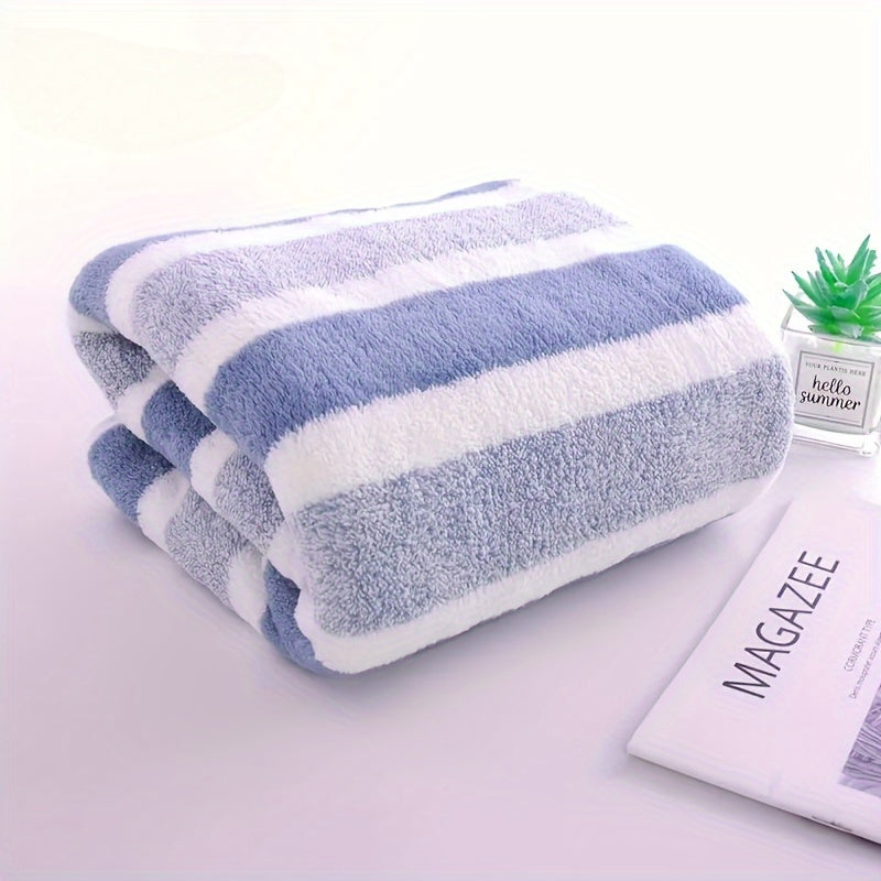 1pc Modern Striped Polyester Blend Bath Towel - Absorbent, Soft & Plush, Perfect for Beach, Bathroom & Home Decor, Ideal Father'S Day & Mother'S Day Gift, Bathroom Towel | Modern Bathroom Decor | Polyester Blend