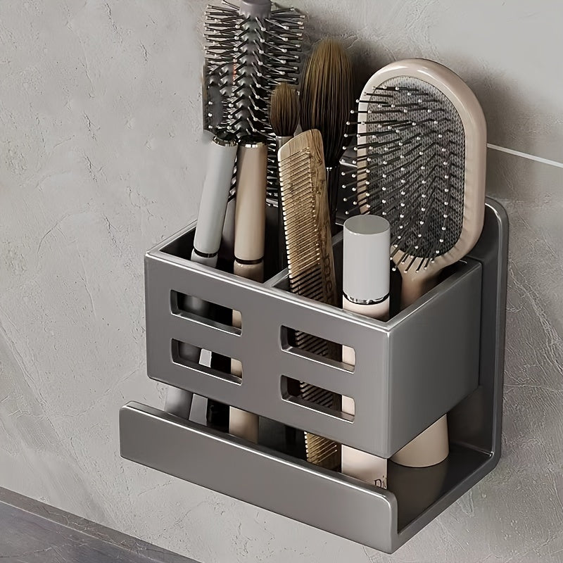 Perforated Plastic Wall-Mounted Cosmetic Storage Rack: Large Capacity, Easy Installation, No Punching, Suitable for Bathroom Use