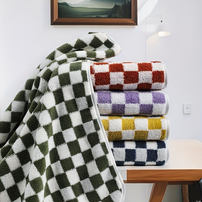 Elegant Bohemian Style Bath Towels - Soft Polyester & Nylon Blend, Classic Check Pattern in Green, White, Yellow, and Purple, Perfect for Home Decor, Bathroom Essentials|Elegant Bathroom Decor|Soft Texture, Wash Cloths