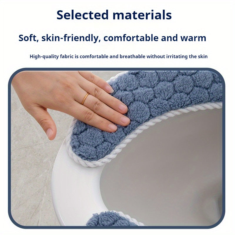 1 Pair Adhesive Toilet Seat Covers with Hexagon Pattern - Soft Cushioned Non-Slip Bathroom Pads, Washable All-Season Comfort for Home Toilet Seat Protection, Hygiene Enhancement, Playful Design, Secure Fit Design