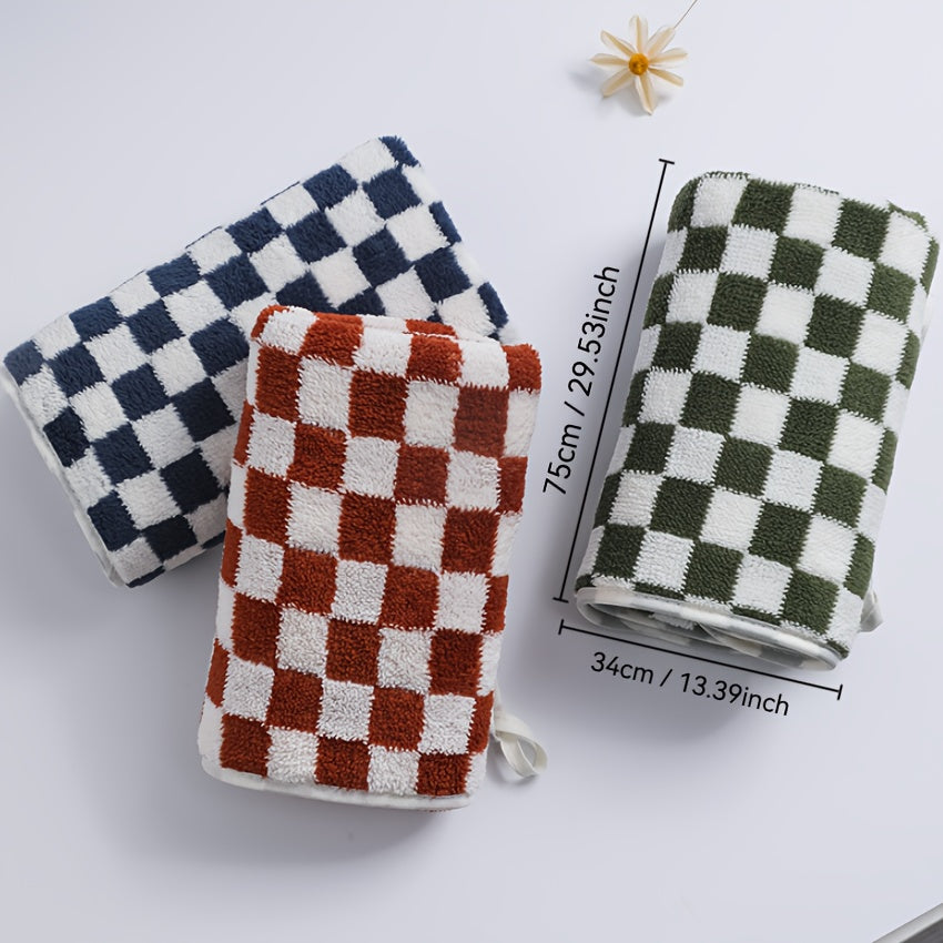 Elegant Bohemian Style Bath Towels - Soft Polyester & Nylon Blend, Classic Check Pattern in Green, White, Yellow, and Purple, Perfect for Home Decor, Bathroom Essentials|Elegant Bathroom Decor|Soft Texture, Wash Cloths