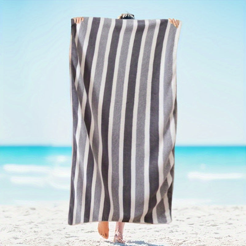 1pc Extra Large Lightweight Beach Towel and Bath Towel, Soft Striped Polyester Blend, Hand Wash Only, Tropical Style, Suitable for Adults, Pools, Travel, Camping, Cruise Ship Accessories - Seaside Towel