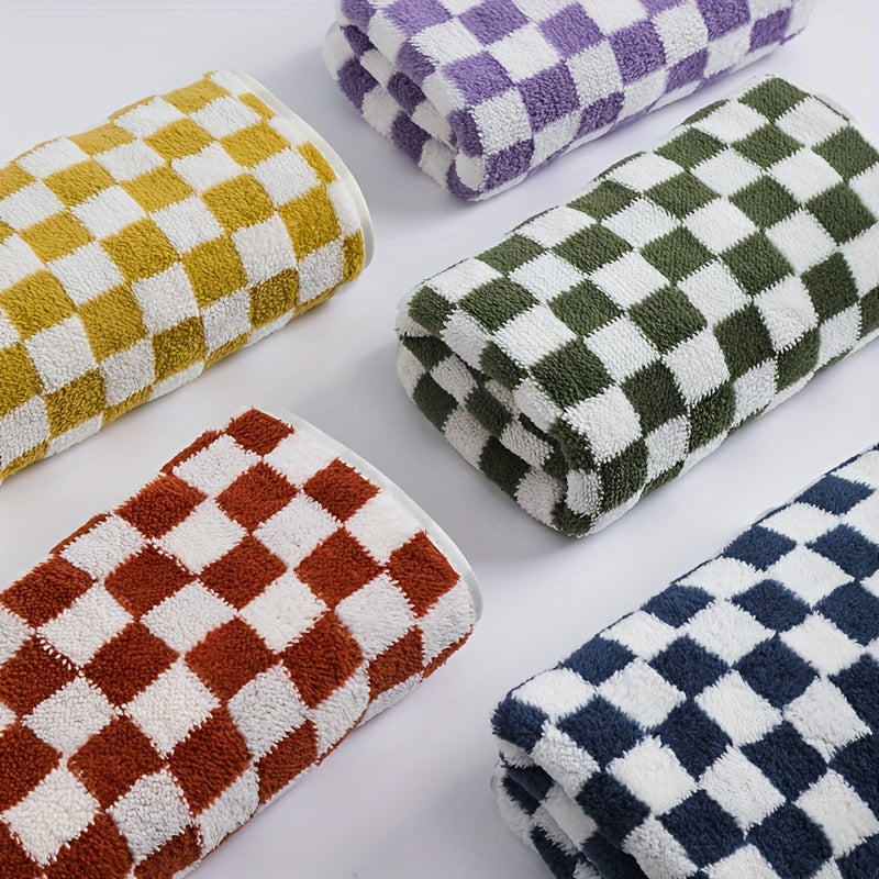 Elegant Bohemian Style Bath Towels - Soft Polyester & Nylon Blend, Classic Check Pattern in Green, White, Yellow, and Purple, Perfect for Home Decor, Bathroom Essentials|Elegant Bathroom Decor|Soft Texture, Wash Cloths