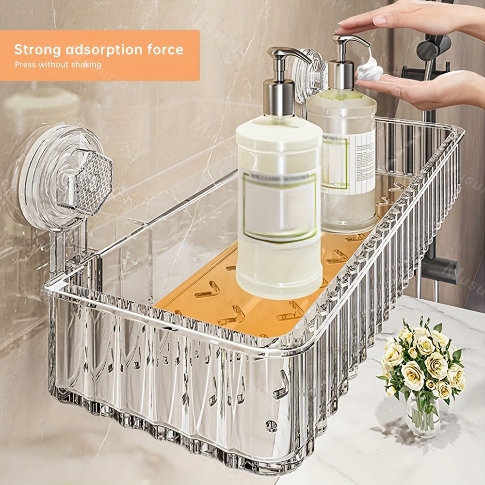 Adhesive Bathroom Shelf, Wall-mounted Hole-free Storage Rack with Mirror Effect, 1pc, Suitable for Toilet Vanity Makeup Storage, Easter Decoration, Home Kitchen and Bathroom Renovation Supplies