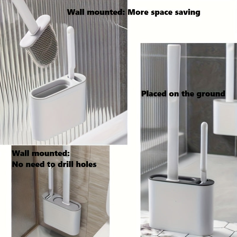 Durable Black Silicone Toilet Brush with Wall-Mounted Holder - Flat Head Design for Bathroom and Kitchen Cleaning, Easy to Hang Organizer, Bathroom Hygiene Essentials | Modern Toilet Brush Holder | Durable Silicone Material, Toilet Brush Holder