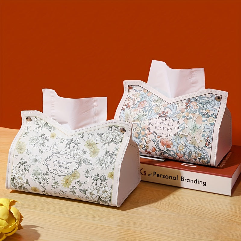 Vintage Floral Art PVC Tissue Box Cover - Elegant Retro Painted Napkin Holder for Living Room, Car, and Desktop Storage, Positioning Printing Design, Lightweight Handbag Organizer