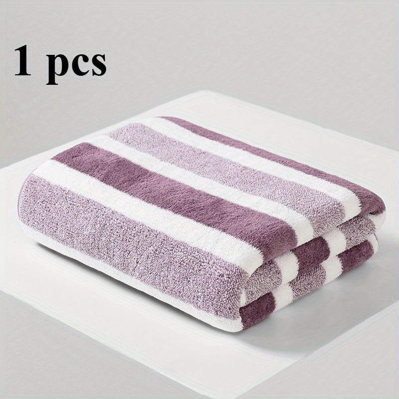 1pc Modern Striped Polyester Blend Bath Towel - Absorbent, Soft & Plush, Perfect for Beach, Bathroom & Home Decor, Ideal Father'S Day & Mother'S Day Gift, Bathroom Towel | Modern Bathroom Decor | Polyester Blend