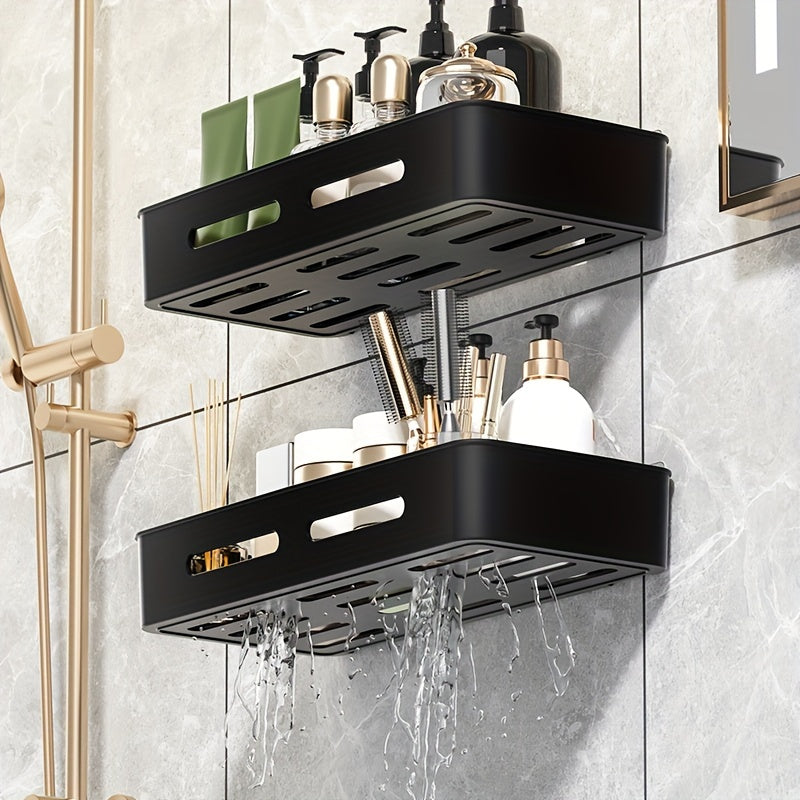 1\u002F2\u002F3pcs Long Rectangular PP Bathroom Wall Shelves - Space-Saving, No-Drill, Matte Finish, Ideal for Vanity and Shower Area Organization, Bathroom Shelves|Modern Bathroom Shelves|Durable Bathroom Shelves