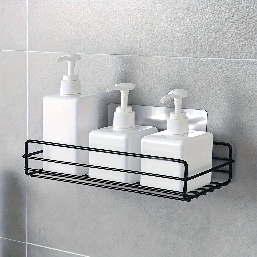 1pc Wall-Mounted Wrought Iron Bathroom Shelf, Rust-Proof Indoor Shower Caddy, with Non-Drilled Adhesive, for Shower Storage Organizer