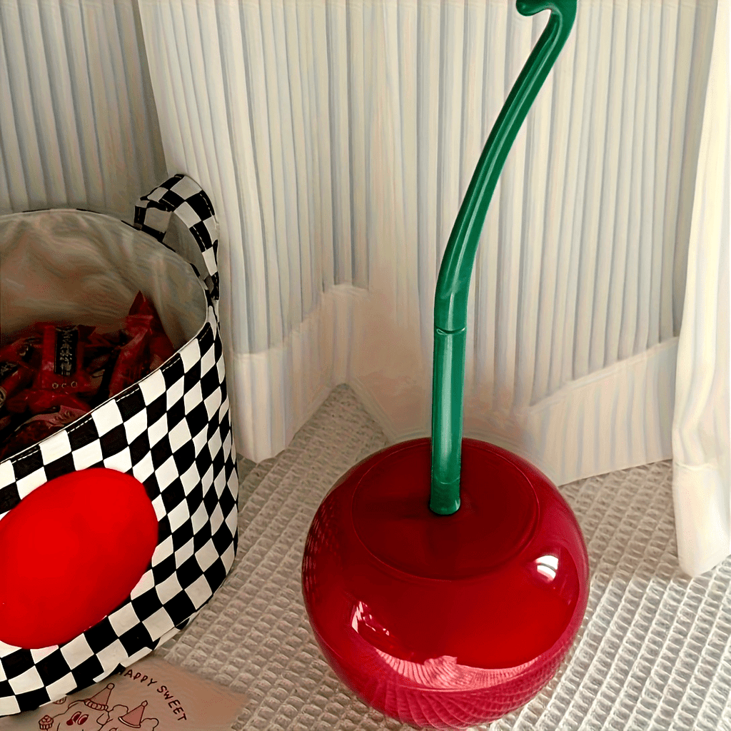 1pc Novelty Cherry-Shaped Toilet Brush with Holder, Creative Plastic Bathroom Accessory, Reusable Freestanding Toilet Brush with Multiple Components