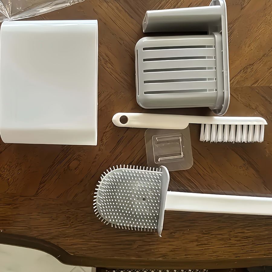 Durable Black Silicone Toilet Brush with Wall-Mounted Holder - Flat Head Design for Bathroom and Kitchen Cleaning, Easy to Hang Organizer, Bathroom Hygiene Essentials | Modern Toilet Brush Holder | Durable Silicone Material, Toilet Brush Holder