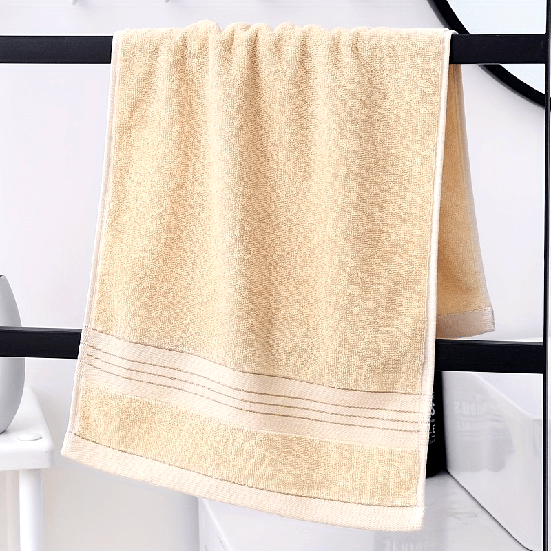 1pc LattBy Premium Cotton Towel, 29x13 Inches - Soft & Absorbent for Bathroom Use, Available in Deep Brown, Blue, Yellow with Striped Detail - Woven Style