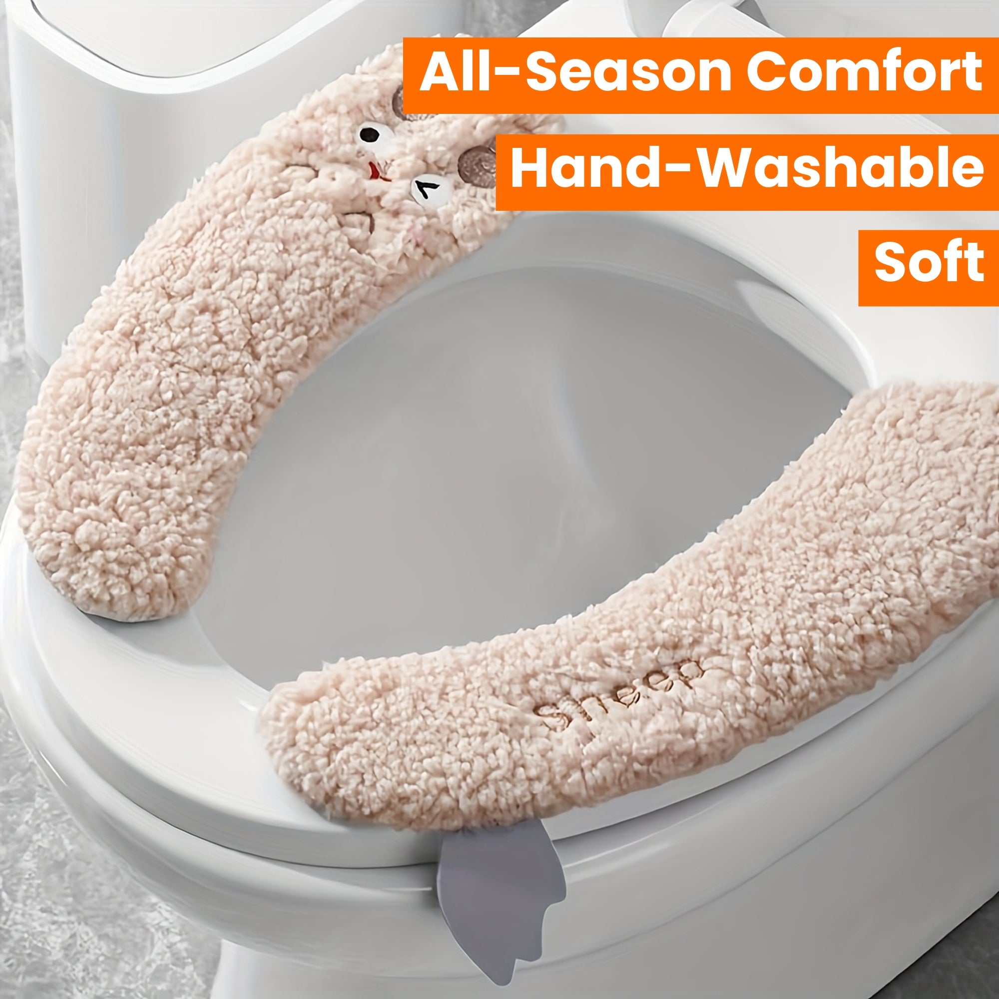 1 Pair of Plush Sheep-Shaped Toilet Seat Covers - Thick, Warm, Aseptic, All-Season Comfort, Soft Polyester, Hand-Washable with Adhesive Backing - Cute Bathroom Accessory