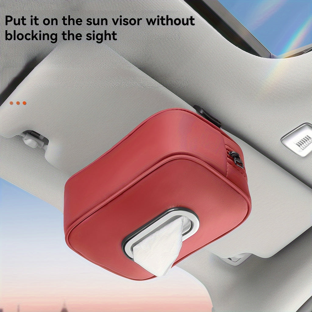 1pc PUPU PU Leather Car Tissue Box Holder, Multi-Functional Storage Organizer for Sun Visor, Seat Back, Armrest - Vehicle Interior Accessory