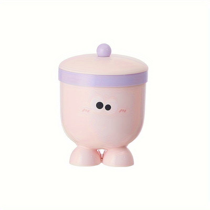 Cute Cartoon Desktop Trash Can with Lid - Creative Storage Bin for Home and Dorm Decor, Large Eyes Design, Press-Top Opening, Durable PP Material, Ideal for Small Waste and Toys, Home Trash Ca