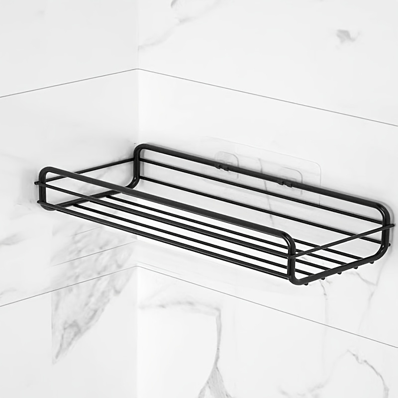 1pc No-Drill Wall-Mounted Wrought Iron Bathroom Shelf - Rust-Proof 3-Tier Shower Organizer with Suction Cups, Black Metal Storage Rack for Toiletries, Towels & Bottles, Toiletry Holder | Modern Bathroom Decor | Nodrill Installation, Bathroom Accessories