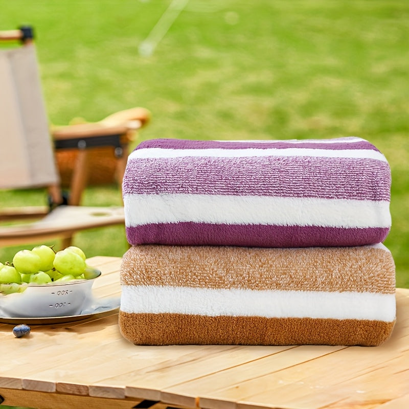 Deluxe Striped Towel Set Featuring a Short Hand Towel And a Long Bath Towel - Highly Absorbent, Fast-Drying, And Soft, Perfect for Family Use, Hotels, RV Trips, Outdoor Activities, Spas, And Salons - Comes with One Bath Towel And One Hand Towel.