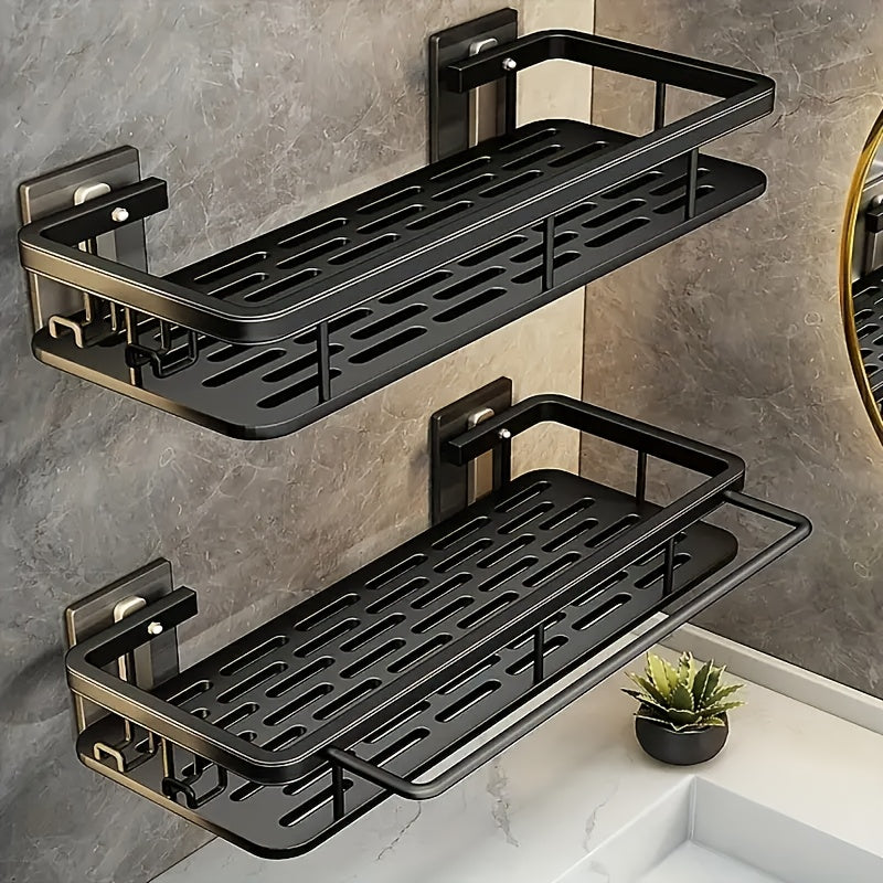 2pcs Black Rust-Proof Polished Metal Bathroom Shelves, Wall-Mounted No-Drill Hanging Shower Caddy for Shampoo, Conditioner, and Toiletries – Space-Saving and Stylish Bathroom Organizer, Spacesaving Caddy | Sleek Shower Design | Durable Bathroom Item