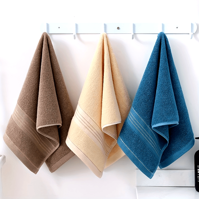 1pc LattBy Premium Cotton Towel, 29x13 Inches - Soft & Absorbent for Bathroom Use, Available in Deep Brown, Blue, Yellow with Striped Detail - Woven Style
