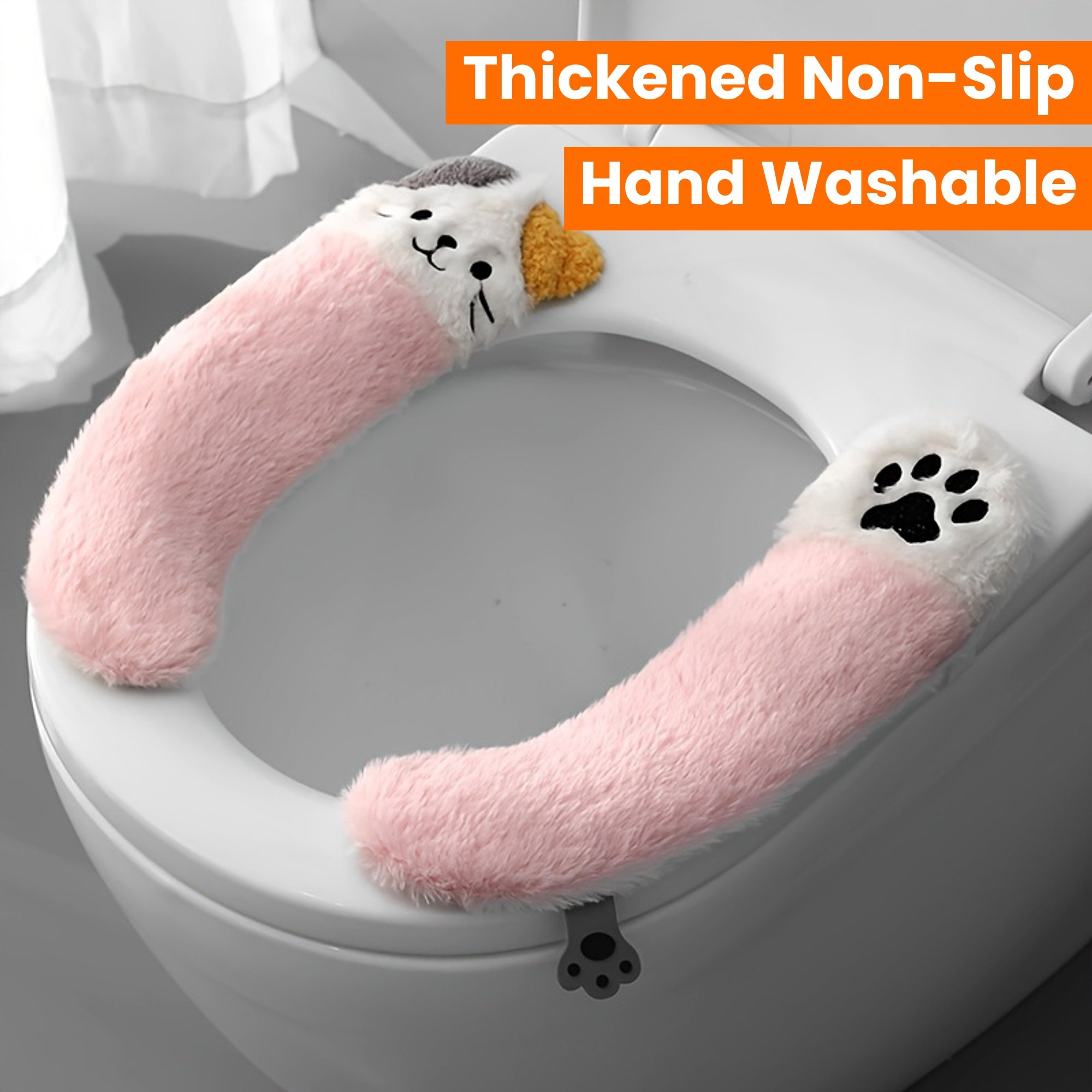 Warm Plush Toilet Seat Cushion Cover, Soft Buttocks Support, Thickened Non-Slip Bathroom Warmer Pad, with Hand Washable, for All Seasons