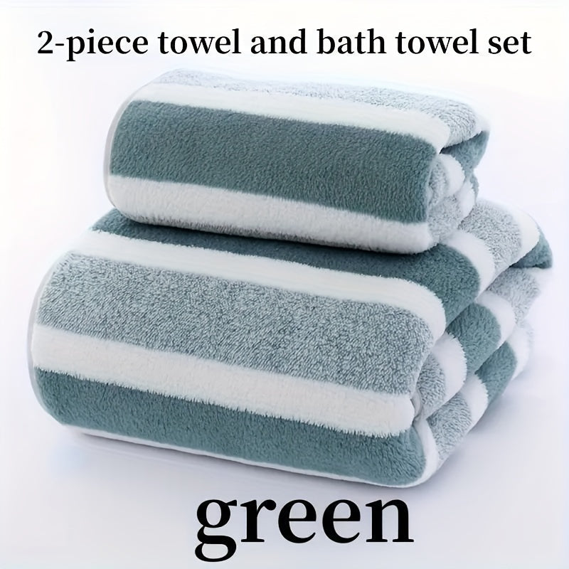 Luxury Striped Towel Set, Includes a Short Hand Towel and a Long Bath Towel - Highly Absorbent, Quick-Drying and Soft, Perfect for Home Use, Hotels, RV Travel, Outdoor Activities, Spas and Salons - Comes with a Bath Towel and a Hand Towel