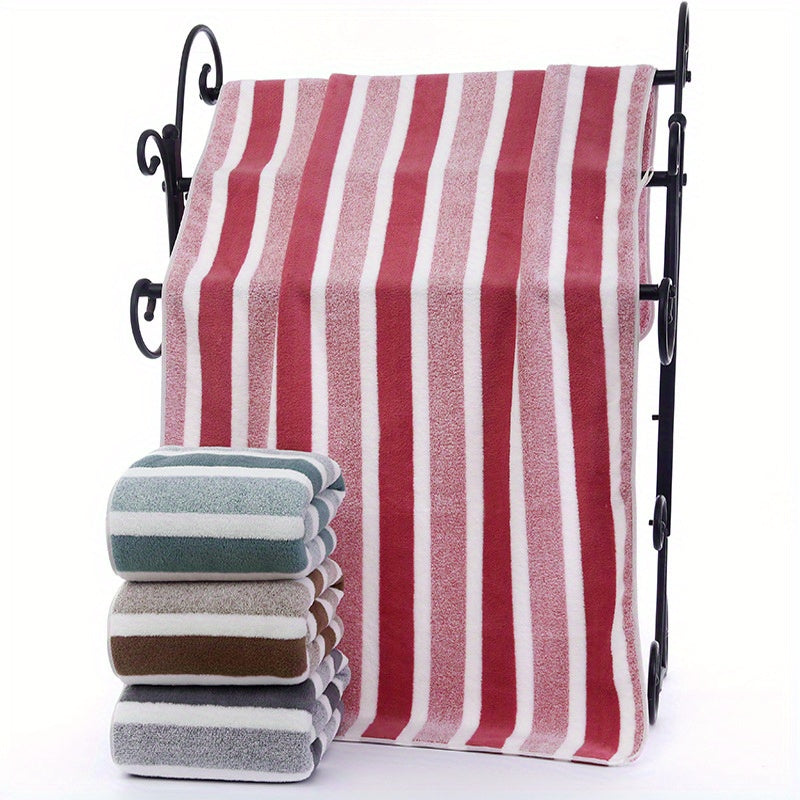Simple coral velvet stripe towel bath towel set, RV shower supplies, strong water absorption, soft and Light Beige-friendly, no lint