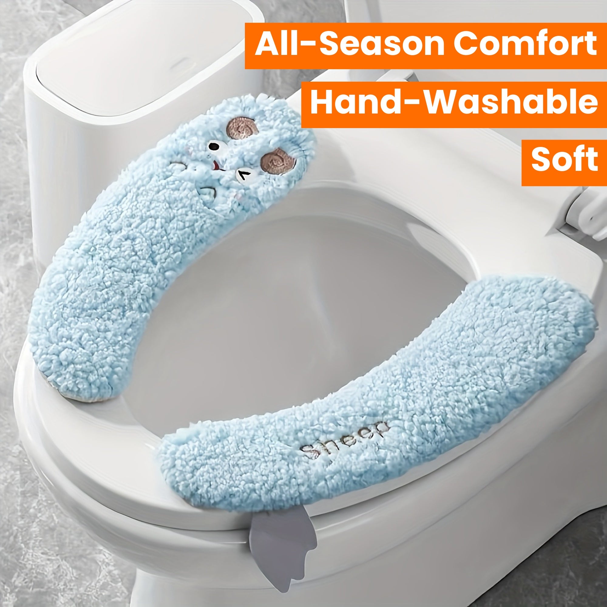 1 Pair of Plush Sheep-Shaped Toilet Seat Covers - Thick, Warm, Aseptic, All-Season Comfort, Soft Polyester, Hand-Washable with Adhesive Backing - Cute Bathroom Accessory