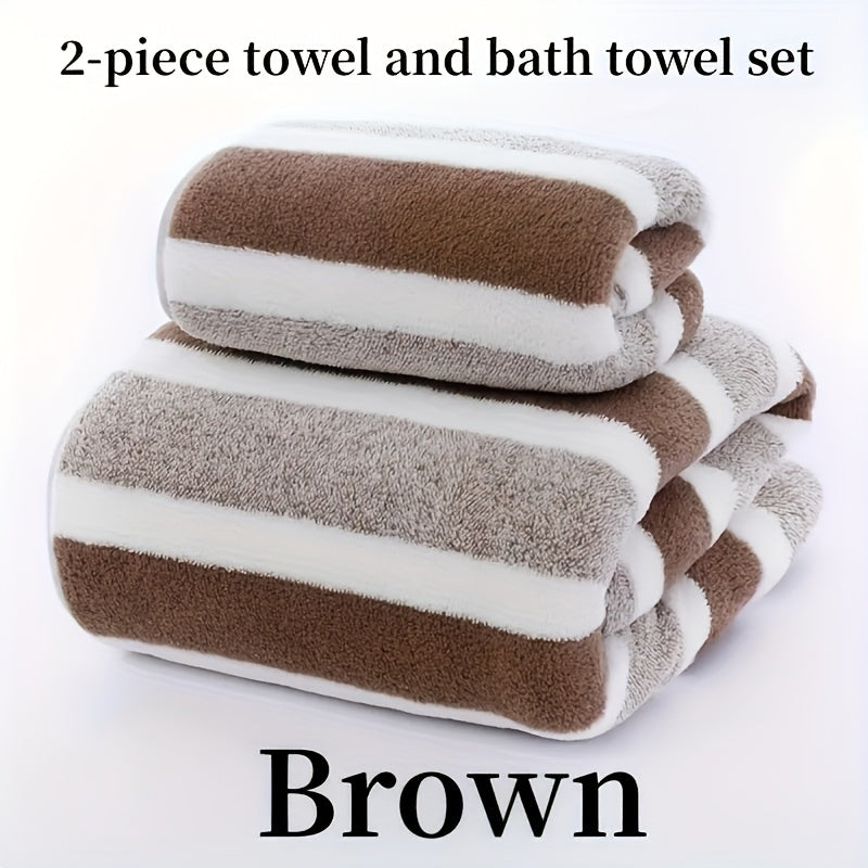 Deluxe Striped Towel Set Featuring a Short Hand Towel And a Long Bath Towel - Highly Absorbent, Fast-Drying, And Soft, Perfect for Family Use, Hotels, RV Trips, Outdoor Activities, Spas, And Salons - Comes with One Bath Towel And One Hand Towel.