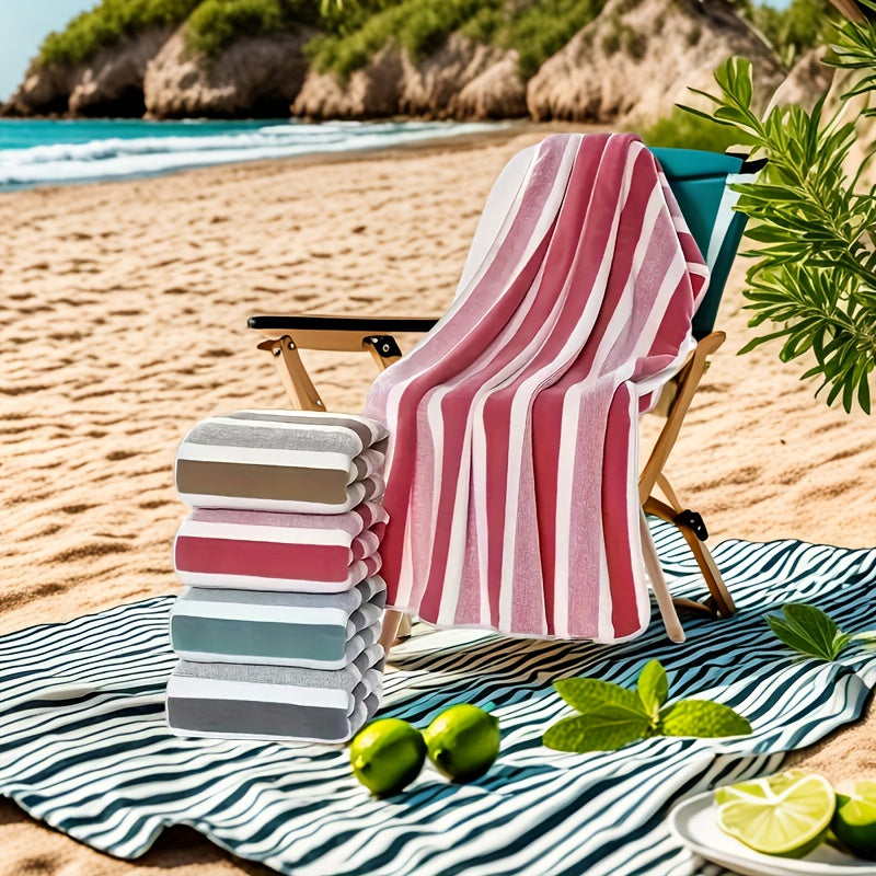 Deluxe Striped Towel Set Featuring a Short Hand Towel And a Long Bath Towel - Highly Absorbent, Fast-Drying, And Soft, Perfect for Family Use, Hotels, RV Trips, Outdoor Activities, Spas, And Salons - Comes with One Bath Towel And One Hand Towel.
