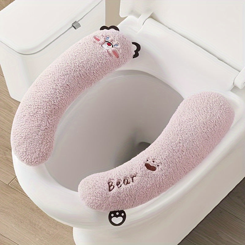 Cozy Cartoon Toilet Seat Cover - Thick, Warm & Non-Slip Cushion for All Seasons, Easy to Clean, Pedestal Ring, Bathroom Accessories