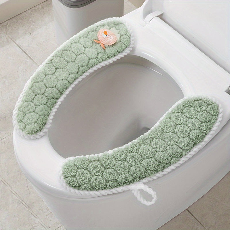 1 Pair Adhesive Toilet Seat Covers with Hexagon Pattern - Soft Cushioned Non-Slip Bathroom Pads, Washable All-Season Comfort for Home Toilet Seat Protection, Hygiene Enhancement, Playful Design, Secure Fit Design