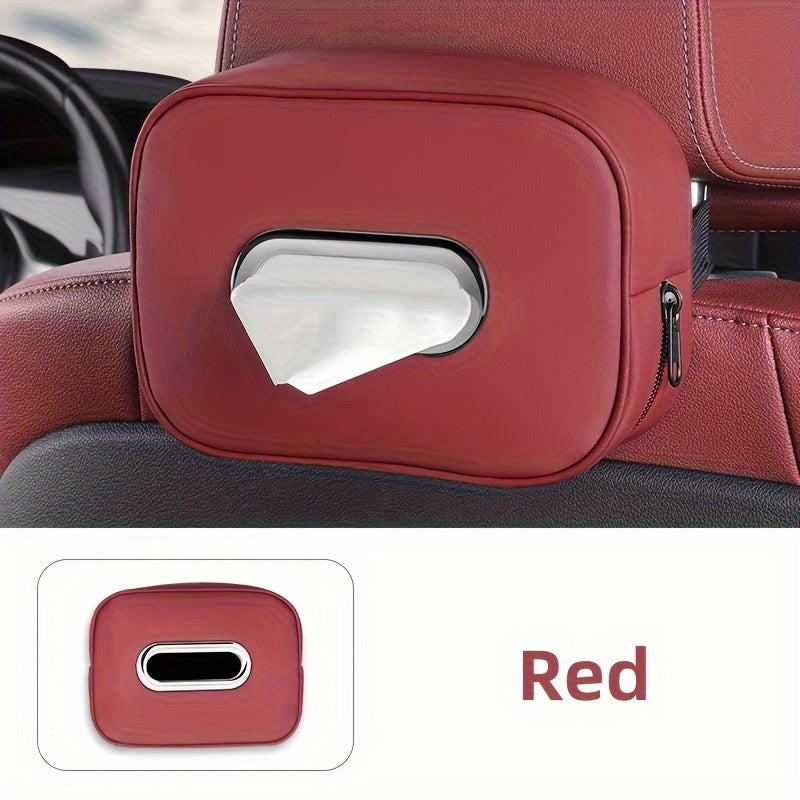 1pc PUPU PU Leather Car Tissue Box Holder, Multi-Functional Storage Organizer for Sun Visor, Seat Back, Armrest - Vehicle Interior Accessory