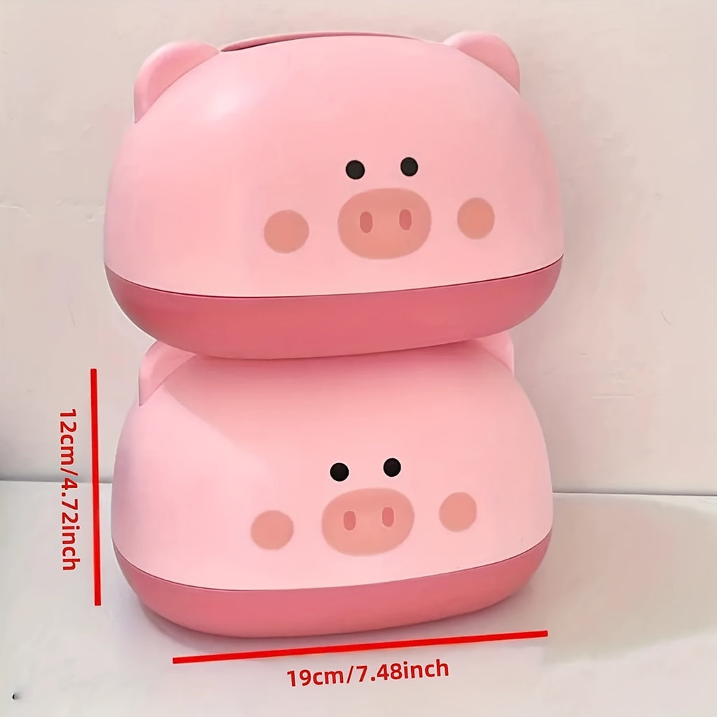 Cute Piggy-Shaped Tissue Box Holder - Durable Plastic, Multi-Functional Desktop Organizer for Home & Commercial Use, 1pc, Tissue Box