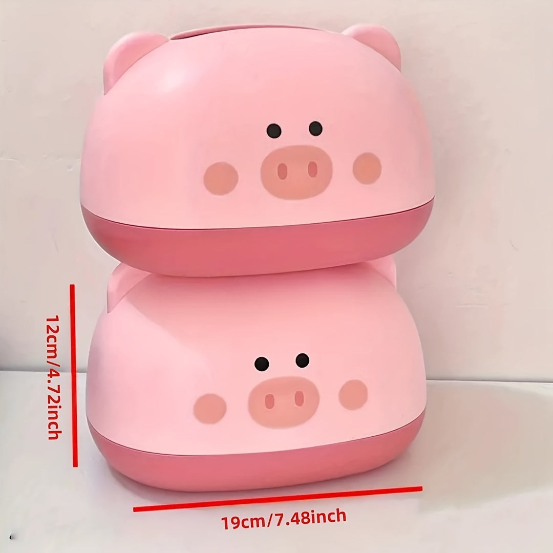 Cute Piggy-Shaped Tissue Box Holder - Durable Plastic, Multi-Functional Desktop Organizer for Home & Commercial Use, 1pc, Tissue Box