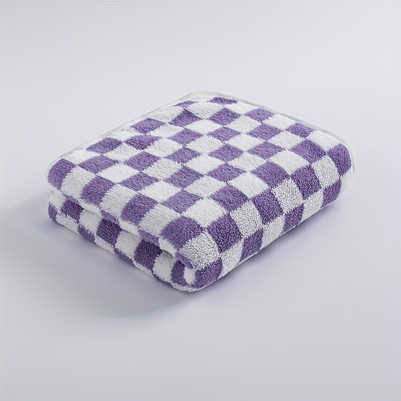Elegant Bohemian Style Bath Towels - Soft Polyester & Nylon Blend, Classic Check Pattern in Green, White, Yellow, and Purple, Perfect for Home Decor, Bathroom Essentials|Elegant Bathroom Decor|Soft Texture, Wash Cloths