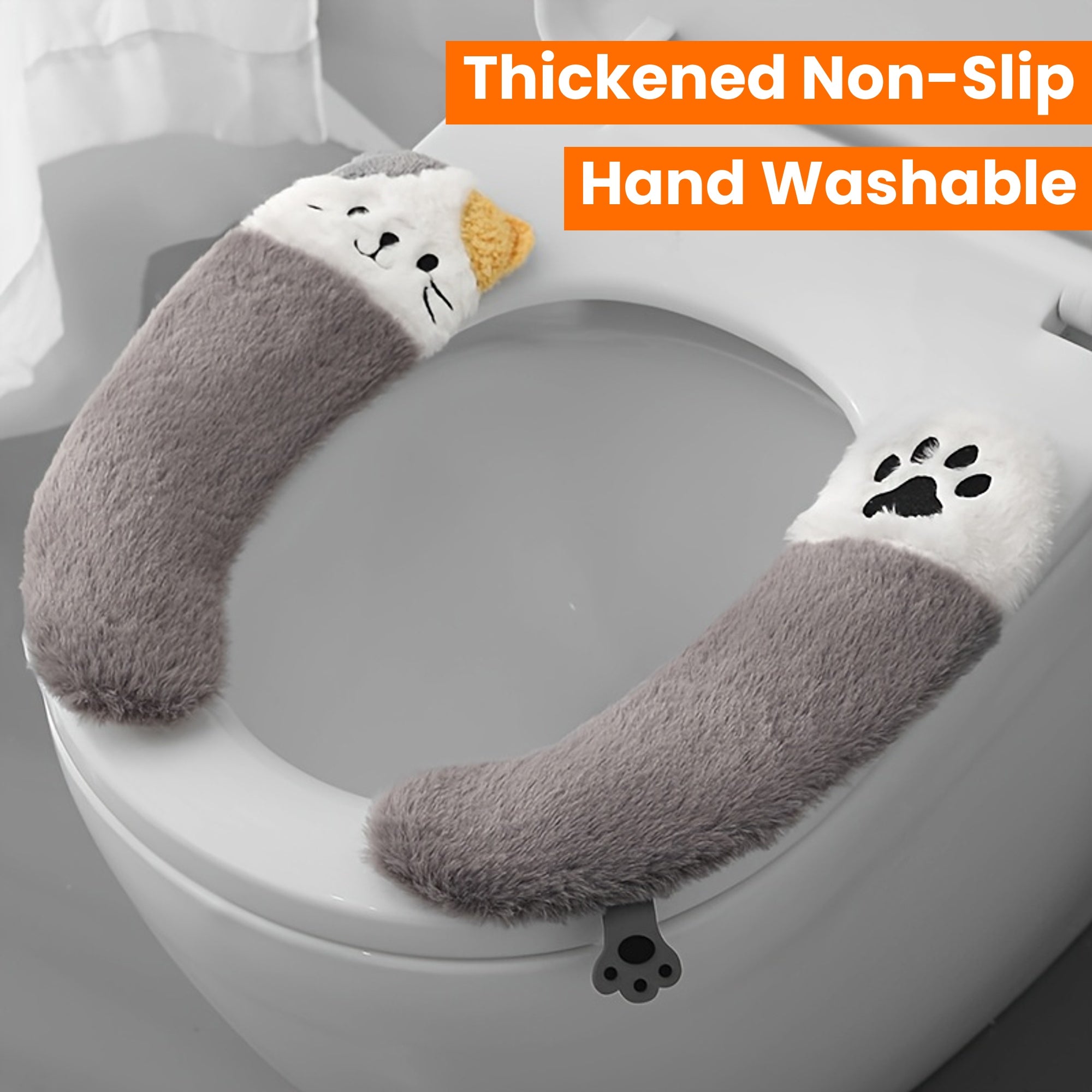 Warm Plush Toilet Seat Cushion Cover, Soft Buttocks Support, Thickened Non-Slip Bathroom Warmer Pad, with Hand Washable, for All Seasons