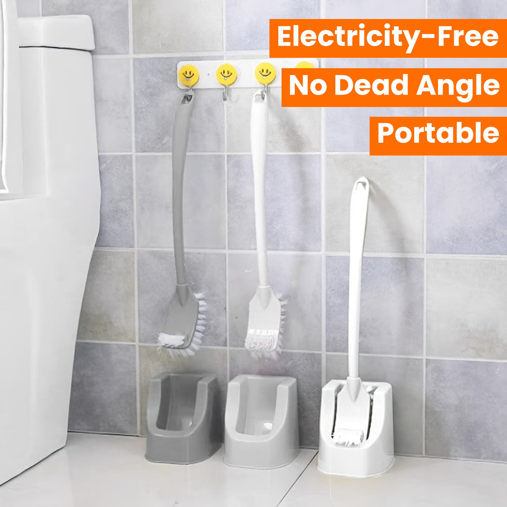 1 Set Soft Bristle Toilet Brush Set with Holder, Wall-Mounted Long Handle Bathroom Cleaning Brush, Portable Medium Firmness, Plastic Handle, No Dead Angle, Electricity-Free Cleaning Tool for Bathroom and Toilet