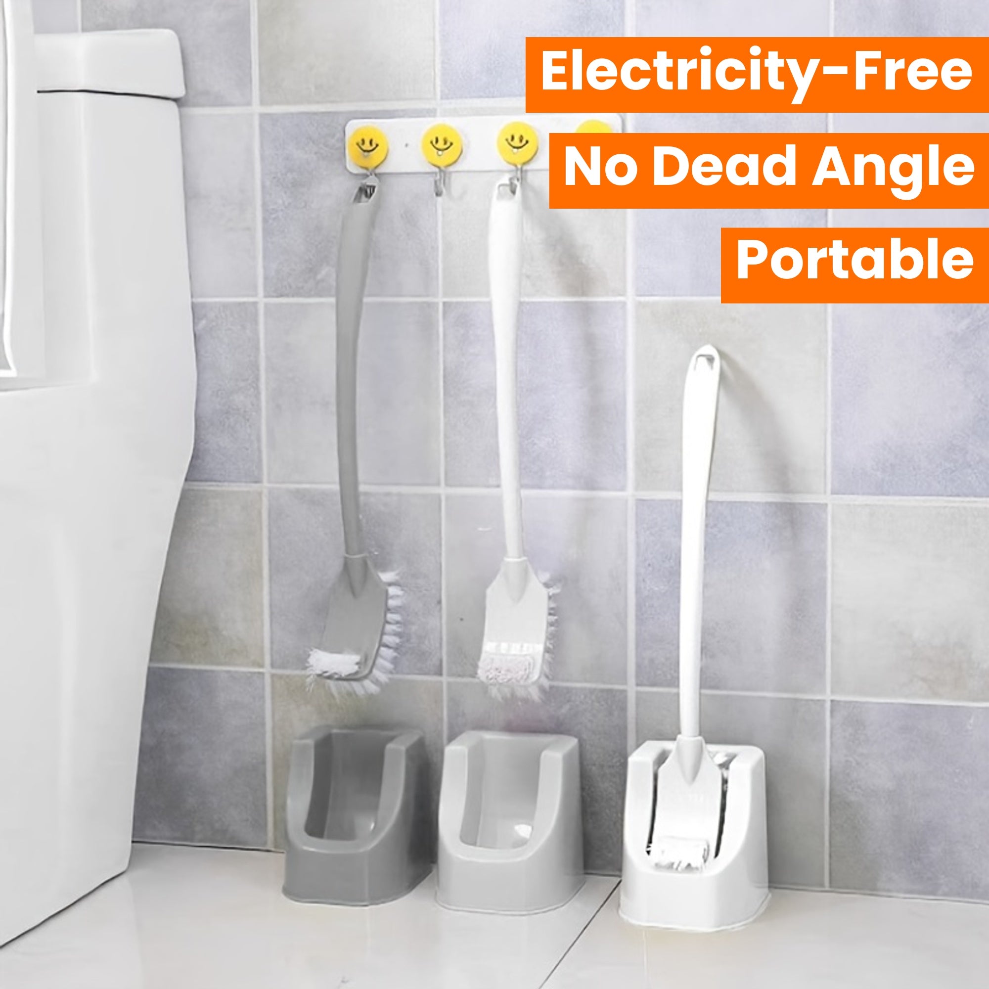 1 Set Soft Bristle Toilet Brush Set with Holder, Wall-Mounted Long Handle Bathroom Cleaning Brush, Portable Medium Firmness, Plastic Handle, No Dead Angle, Electricity-Free Cleaning Tool for Bathroom and Toilet