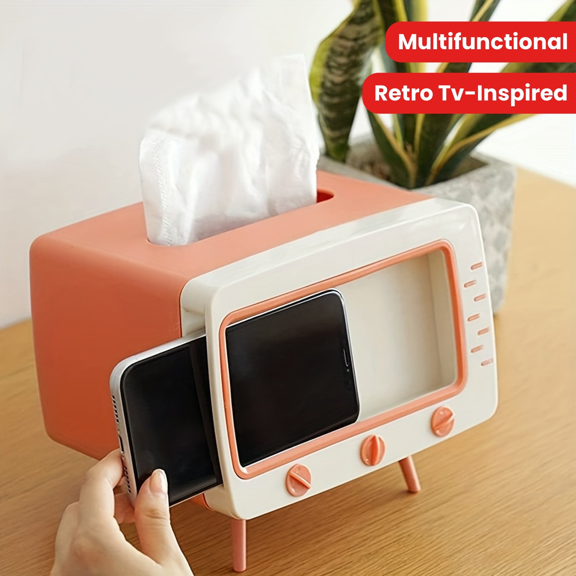 Retro Tv-Inspired Tissue Box Holder with Mobile Phone Dock - Multifunctional Rectangle Plastic Dispenser for Home & Office Decor - 1 PC Halloween, Christmas Decorations